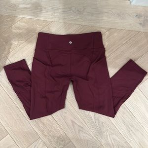 Maroon crop 23” align Lulu lemon leggings.